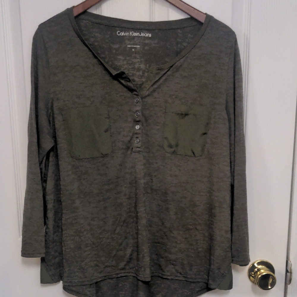 Calvin Klein Jeans Women's Charcoal Long Sleeve Top